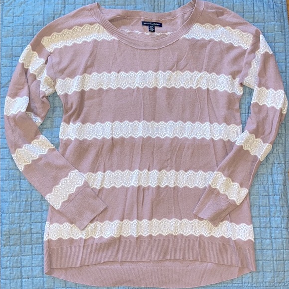 AMERICAN EAGLE | Pink Striped Sweater - Picture 1 of 3